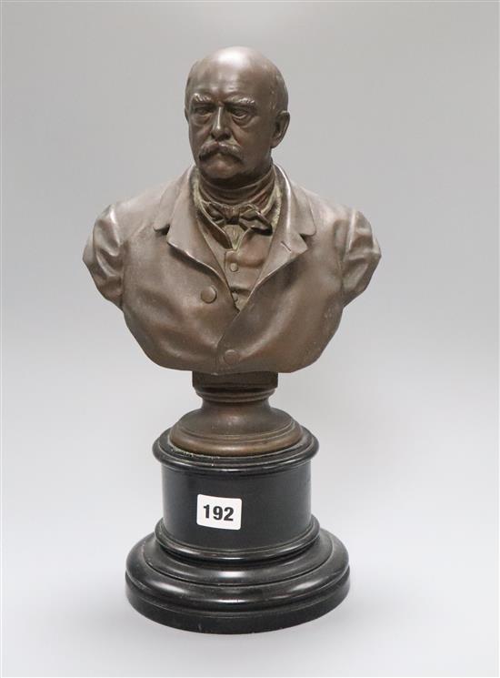 A bust of Bismarck, signed F. Schafer.85., overall height 38cm